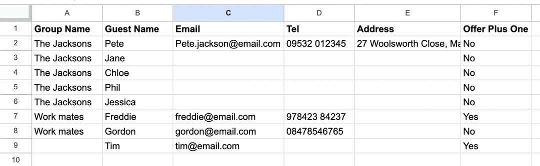 Guest import spreadsheet