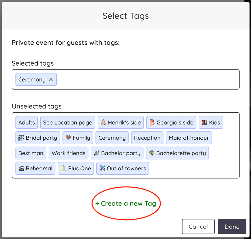 Private event add tag