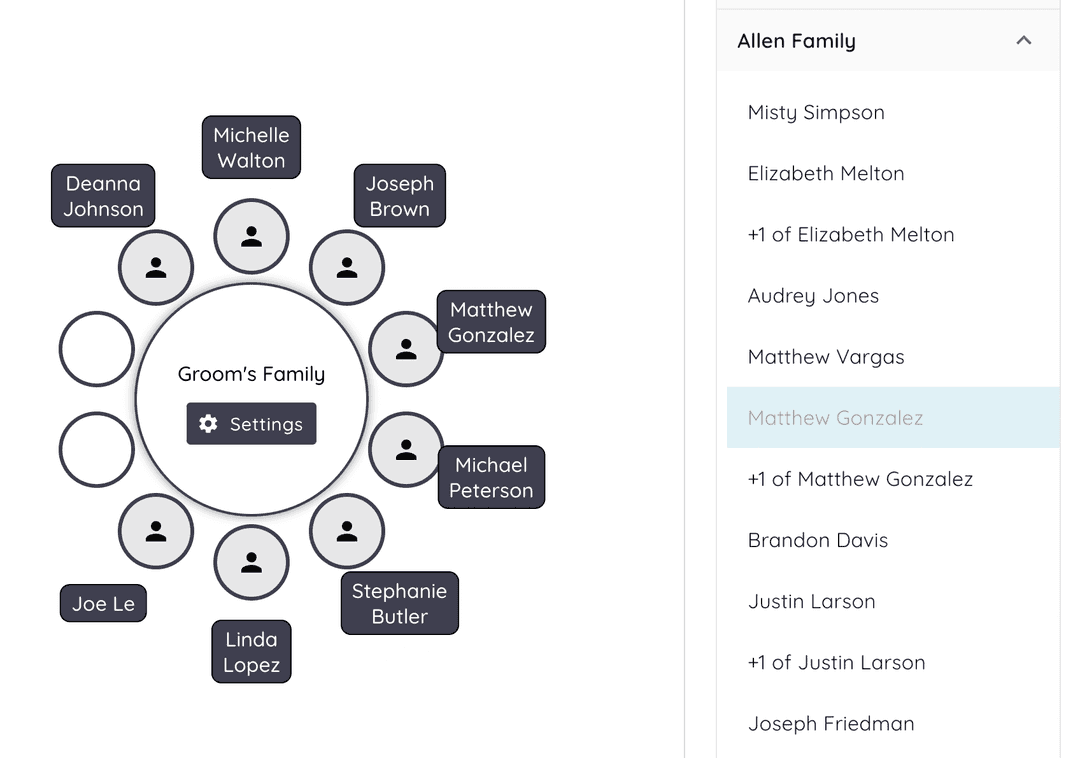 guest assignment in seating planner