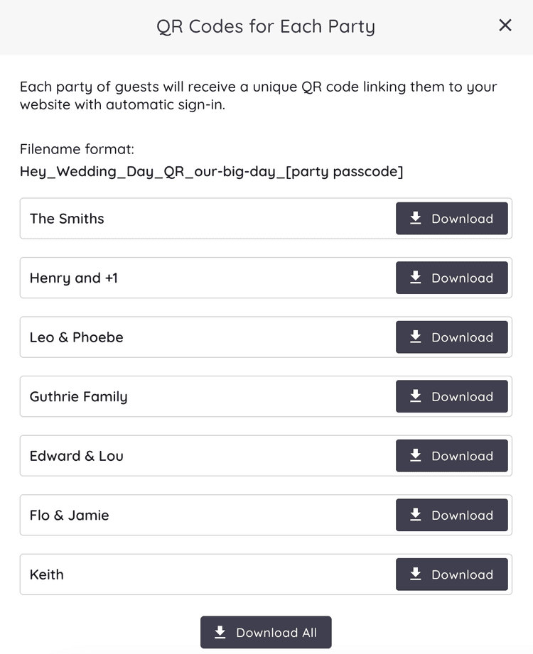 Download RSVP QR Codes