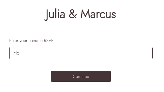 Guest entering their name to access the RSVP